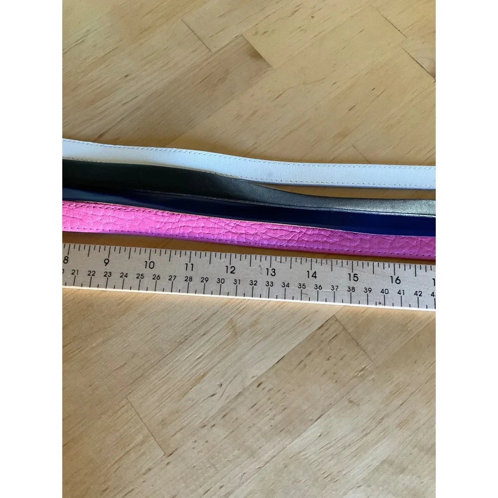 Lot of 4 Womens Skinny Belts White Black Blue Pink Textured Faux Leather Size M